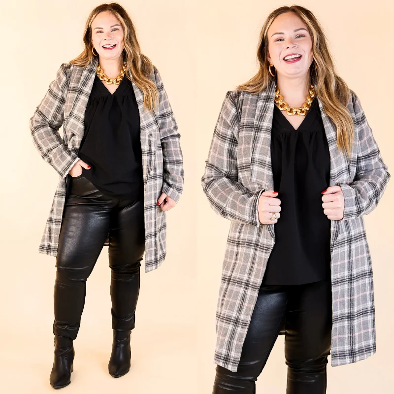 Women’s tailored blazers for formal occasions -Mountain Ranch Long Plaid Jacket in Grey