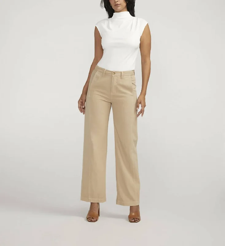 Women’s paperbag waist pants for trendy look -Slimming Trouser In Humus