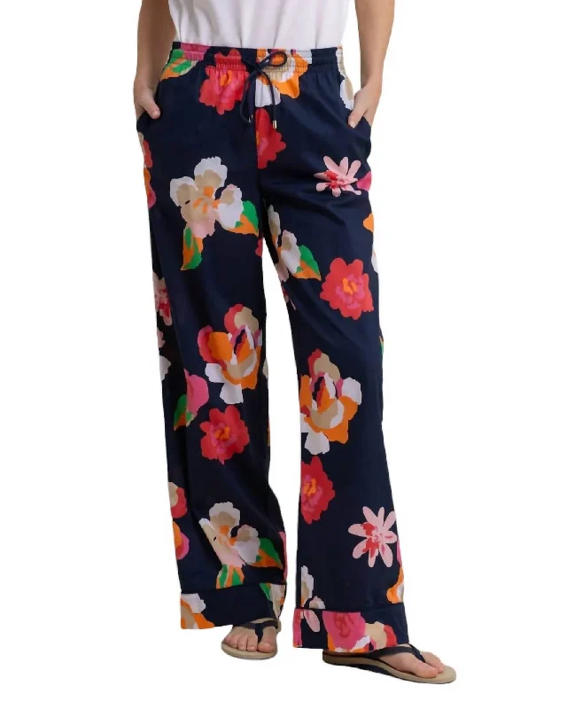 Women’s crochet pants for boho look -Women's Alain Garden Splendor Pants In Blue Floral