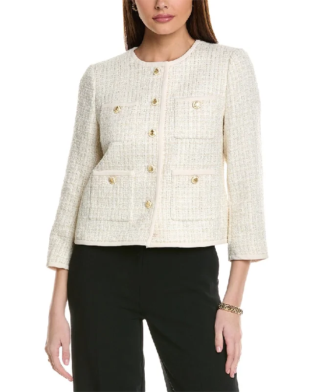 Women’s cape coats for dramatic flair -Anne Klein Tweed Wool-Blend Jacket