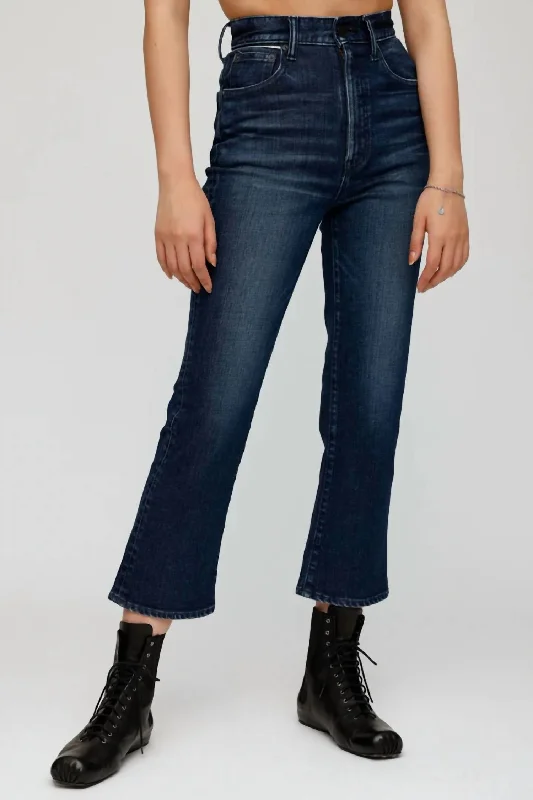 Women’s silk pants for luxurious feel -Emma Cropped Flare Jeans In Dark Blue