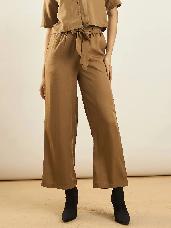 Women’s color-block pants for modern look -Women Khaki Paperback Waist Pants