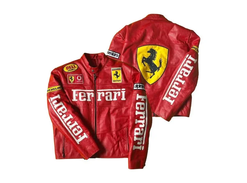 Women’s oversized jackets for comfortable wear -Ferrari Red Racing Moto Leather Jacket