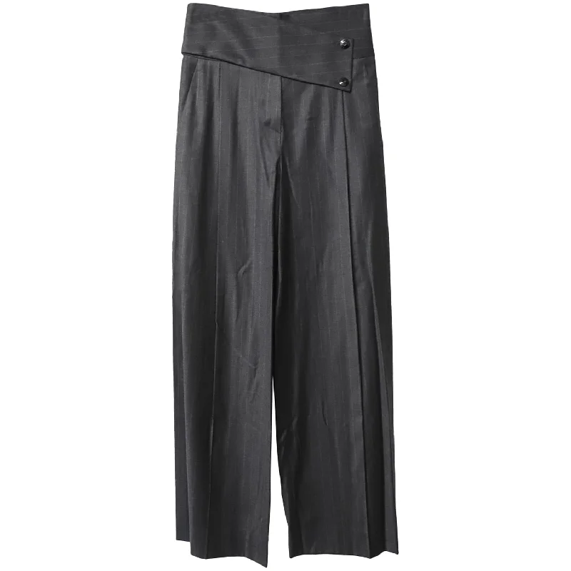 Women’s faux leather pants for edgy style -Emporio Armani Buttoned Asymmetric Waistband Wide Leg Trousers in Black Cotton