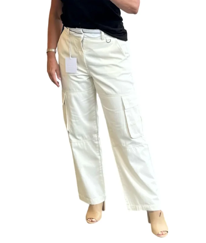 Women’s fleece pants for winter activities -Addie High Rise Relaxed Cargo Trouser In Eggshell