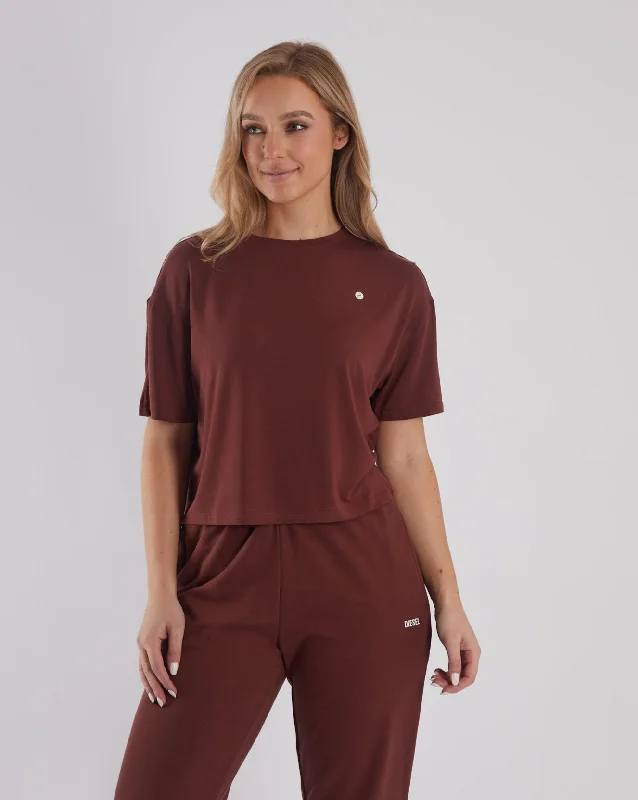 Women’s draped tops for elegant drape -Evie Tee Auburn Rust