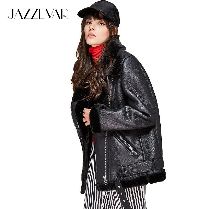 Women’s sporty jackets for active wear -JAZZEVAR high fashion street women's PU leather jacket