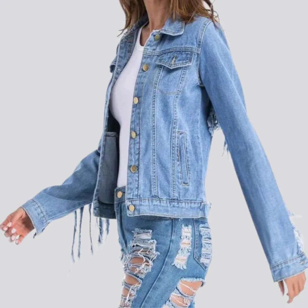 Women’s cargo jackets for utility fashion -Light-wash slim women's jeans jacket