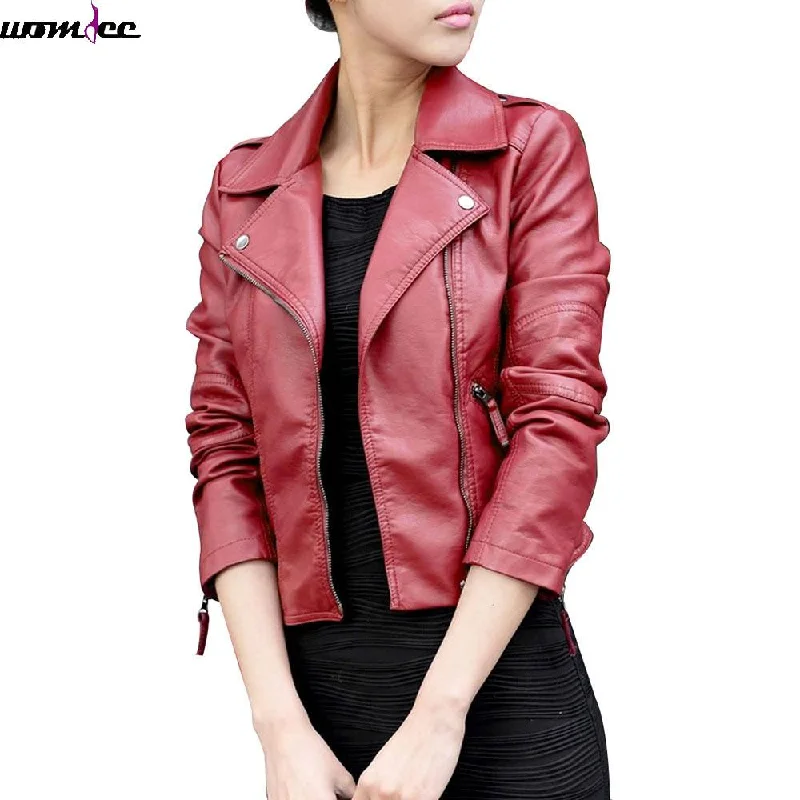 Women’s reversible jackets for versatile wear -New Women PU Leather Jackets Vintage Fashion