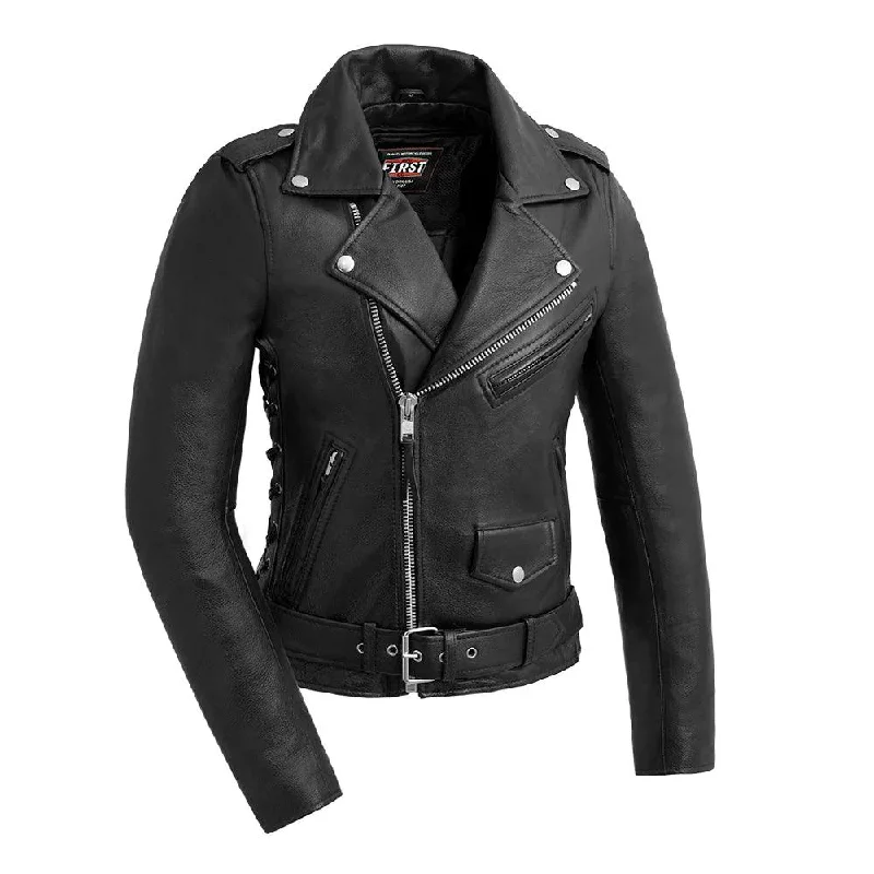 Women’s sporty jackets for active wear -Popstar Women's Motorcycle Leather Jacket by First MFG.