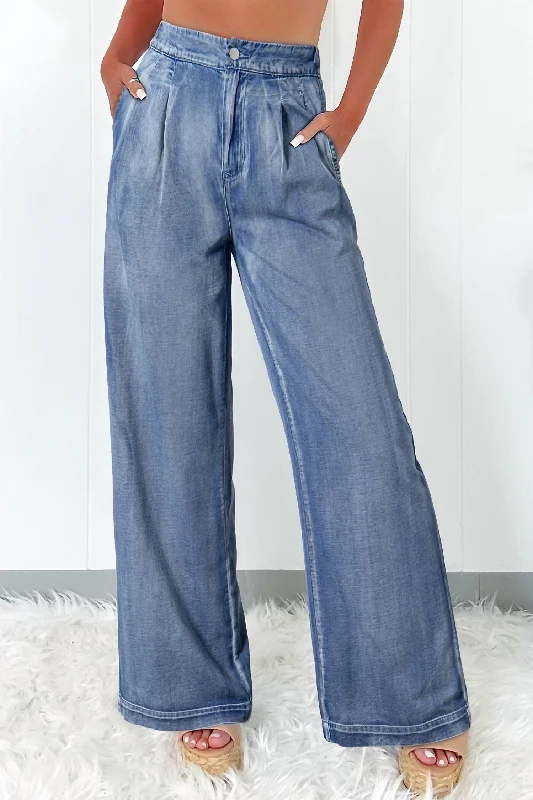 Women’s slimming pants for flattering fit -Acid Wash Wide Leg High Waist Jeans In Dusk Blue