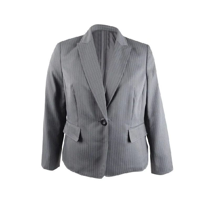 Women’s padded parkas for snow protection -Le Suit Women's One-Button Pinstriped Blazer 16, Grey Multi