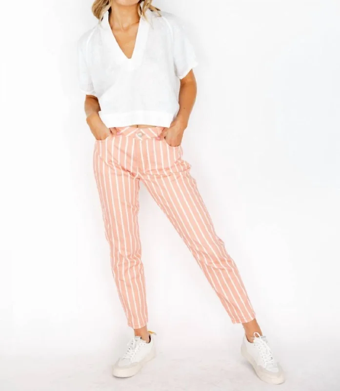 Women’s bootcut dress pants for work wear -Summer Pants In Pink Salmon Striped