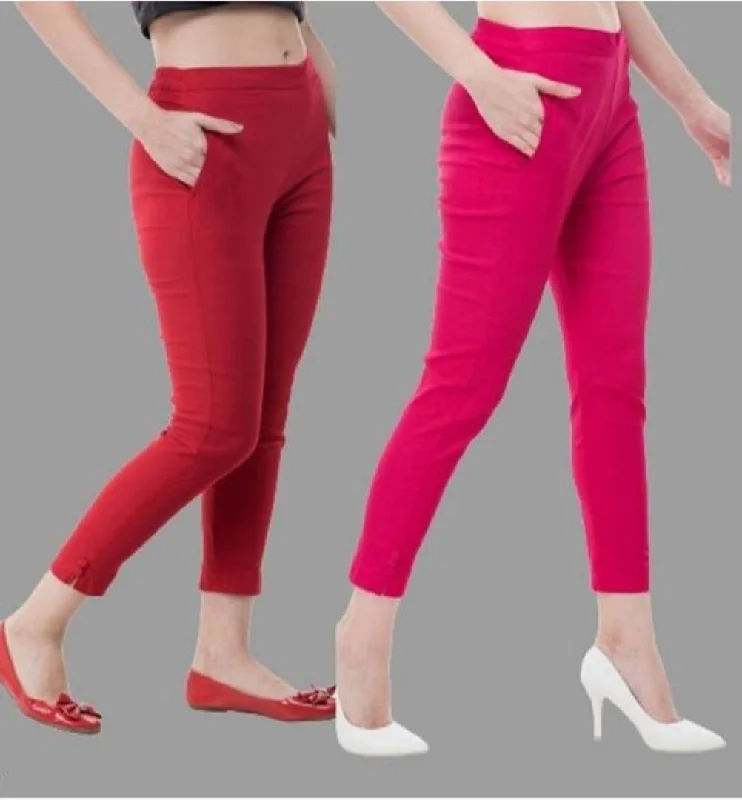 Women’s cropped wide-leg pants for modern chic -Stylish Retro Women Women Trousers Combo of 2