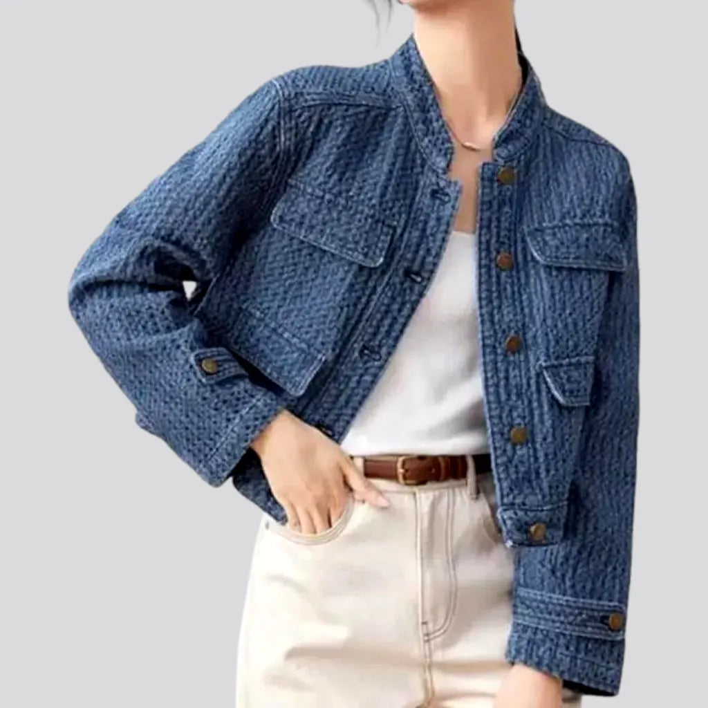 Women’s velvet coats for elegant look -Boho short women's denim jacket