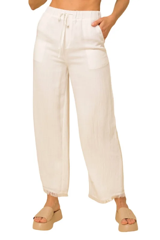 Women’s bootcut pants for versatile fashion -Fringe Hem Wide Leg Pant In White