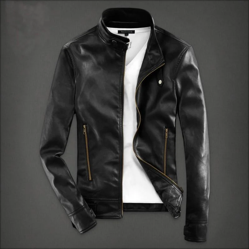 Women’s military-inspired jackets for rugged charm -collar fashion casual male cool pu leather jacket