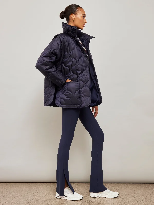 Women’s bomber coats for sporty look -Quilted Jacket with Removable Sleeves - Navy