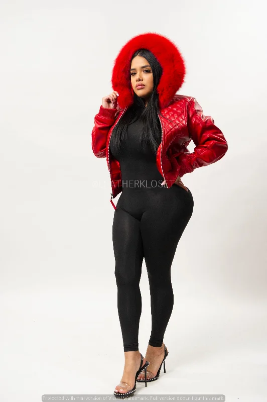 Women’s structured blazers for office wear -Women's Lucas Jacket With Premium Fox Fur Hood [Red]