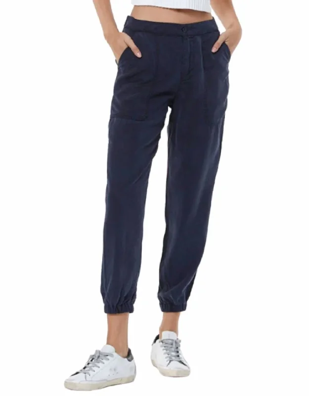 Women’s tuxedo style pants for formal events -Trooper Linen Jogger In Navy