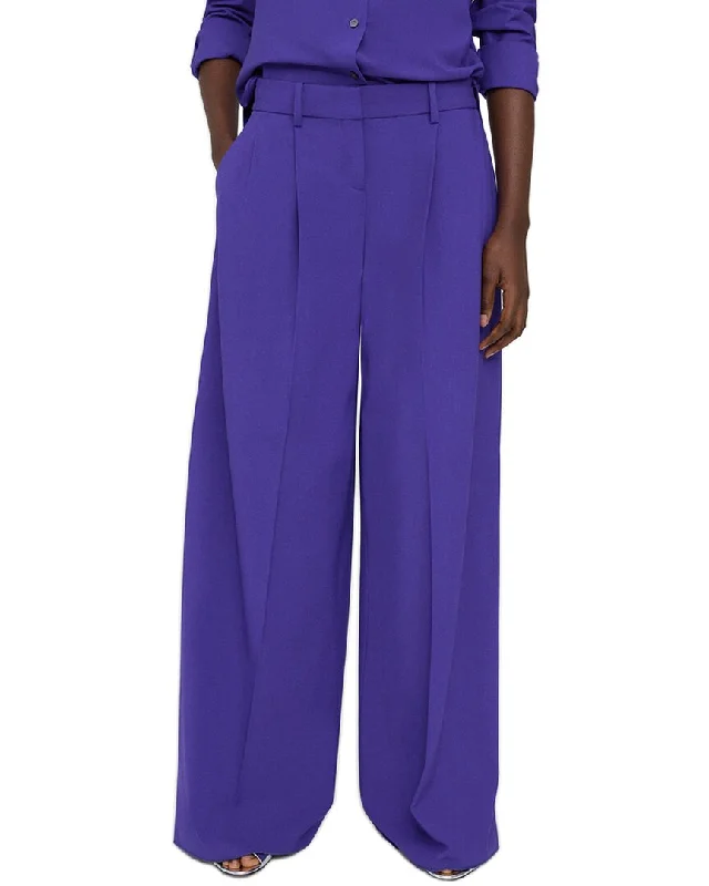 Women’s palazzo pants for relaxed chic -Theory Pleated Low-Rise Wool-Blend Pant