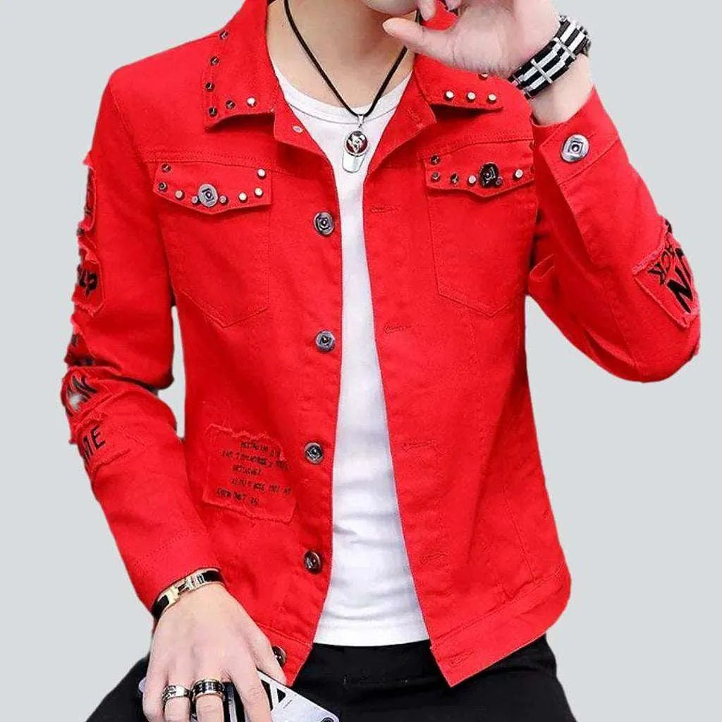 Women’s heavy-duty parkas for extreme cold -Embellished back print denim jacket