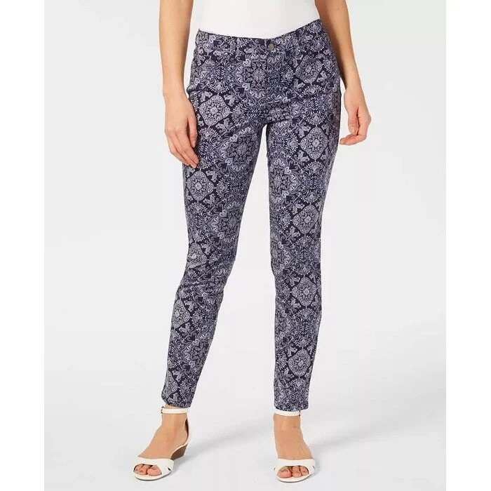 Women’s capri pants for summer outfits -Charter Club women's Printed Tummy-Control Skinny Jeans Blue Size 14