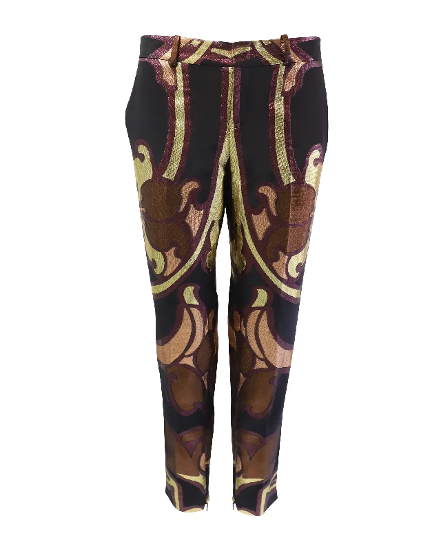 Women’s activewear pants for fitness -Gucci Art Nouveau Disco Trousers in Multicolor Jacquard Silk