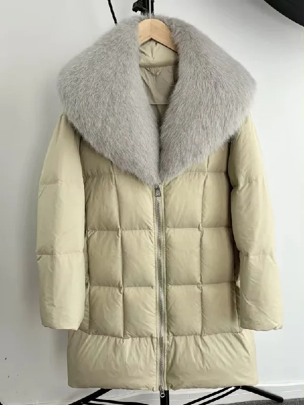 Women’s fur-lined jackets for extra warmth -Luxurious Women's Long Duck Down Jacket