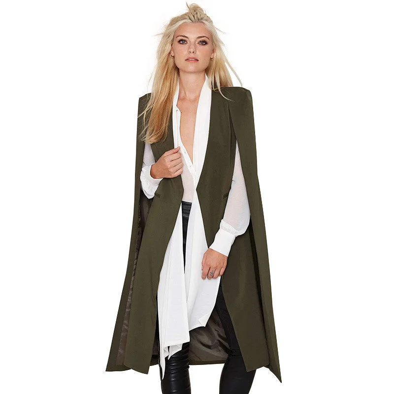 Women’s cape coats for dramatic flair -HDY Haoduoyi Autumn Fashion Women 3 Colors Open Stitch Cloak Trench Coats Outwears Poncho Coat