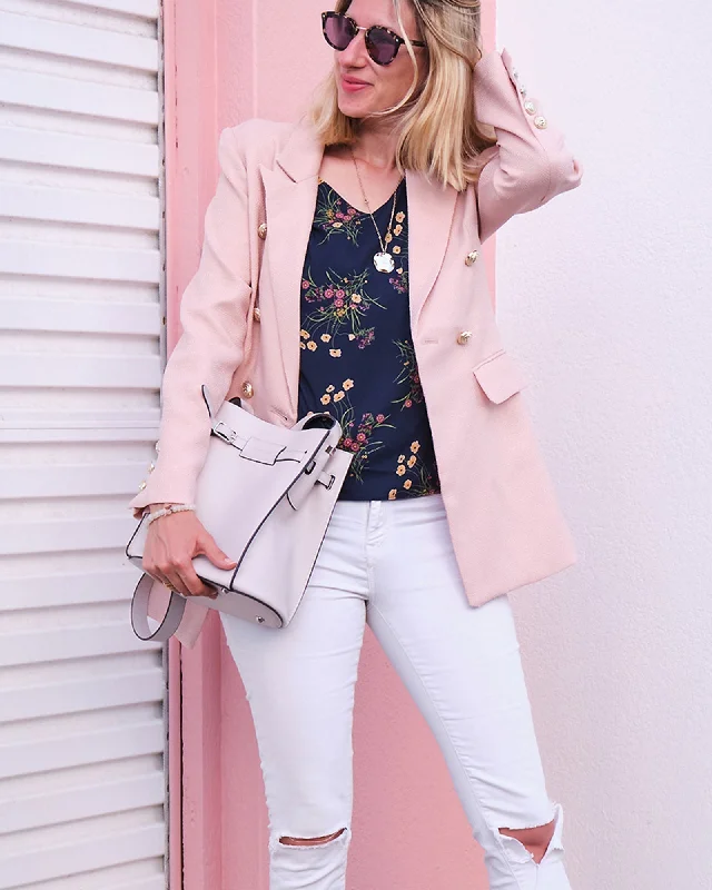 Women’s denim jackets for casual outfits -Princess Polina Textured Weave Blazer - Blush