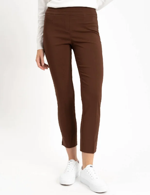 Women’s dress pants for formal occasions -Woven Pocket Ankle Pants In Chocolate