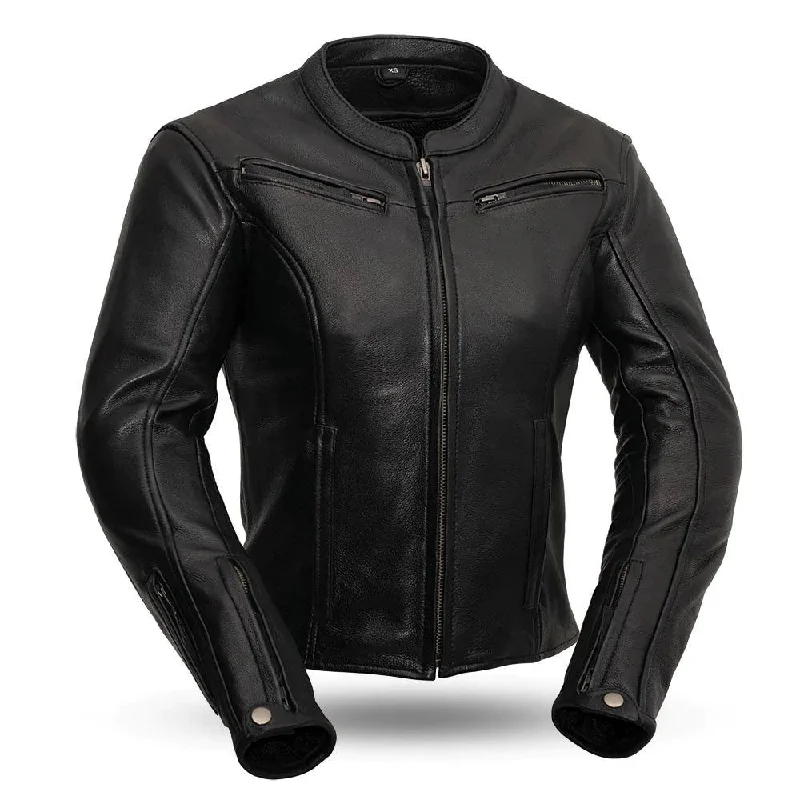 Women’s bomber vests for sporty fashion -Speed Queen Women's Motorcycle Leather Jacket by First MFG