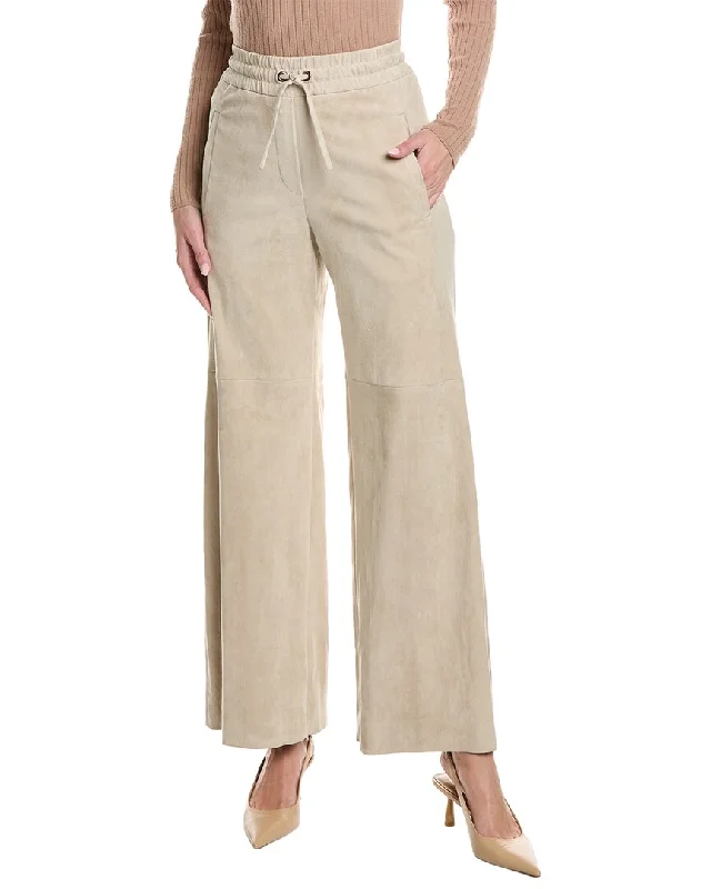 Women’s satin wide-leg pants for elegant wear -Brunello Cucinelli Leather Pant