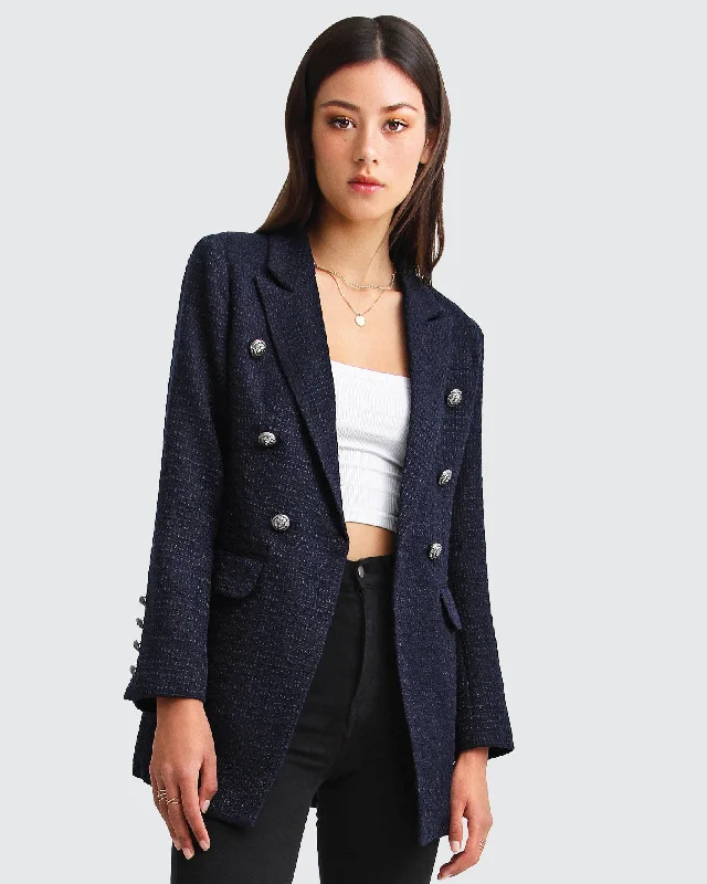 Women’s rain jackets for wet weather protection -Princess Polina Textured Weave Blazer - Navy