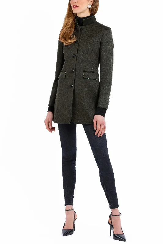 Women’s oversized coats for relaxed fashion -Long blazer in deep moss green combed cashmere