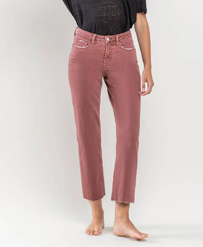 Women’s tuxedo style pants for formal events -Tummy Control High Rise Crop Straight Jean In Wine