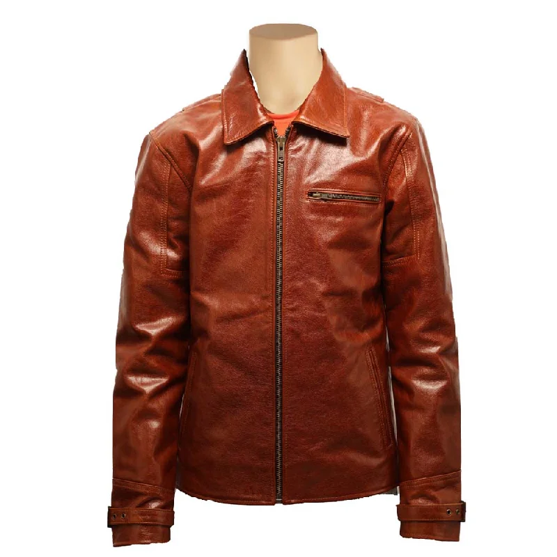 Women’s luxury coats for high-end fashion -Baker's classic half belt Vintage Tan Oiled Leather Jacket