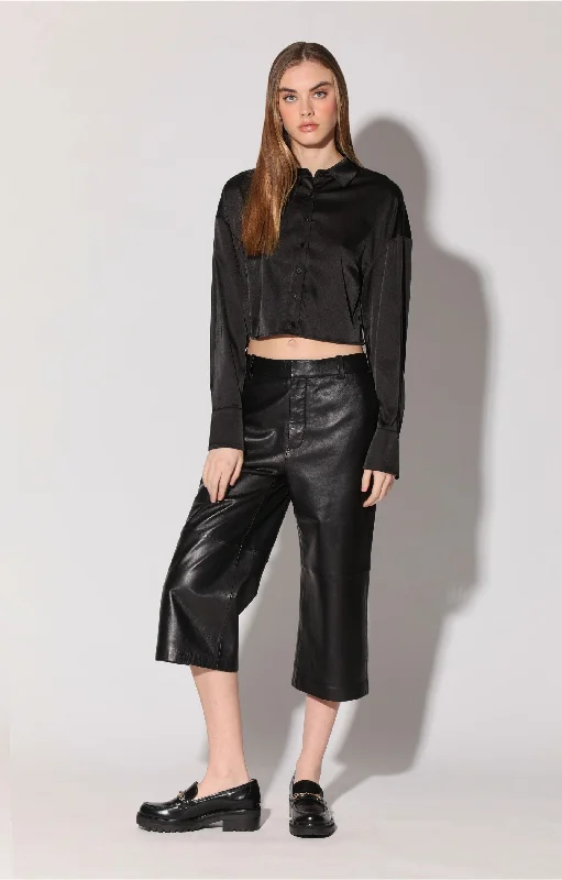 Women’s bell-bottom pants for 70s-inspired style -Cooper Pant, Black - Leather