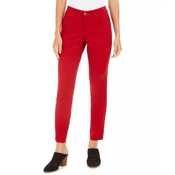 Women’s satin pants for evening wear -Style & Co Women's Curvy Fit Skinny Fashion Jeans Red Size 14