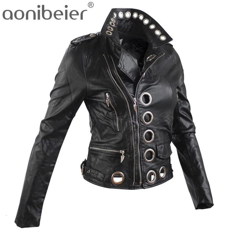 Women’s asymmetrical jackets for modern flair -Aonibeier Women Locomotive Faux Leather Jacket