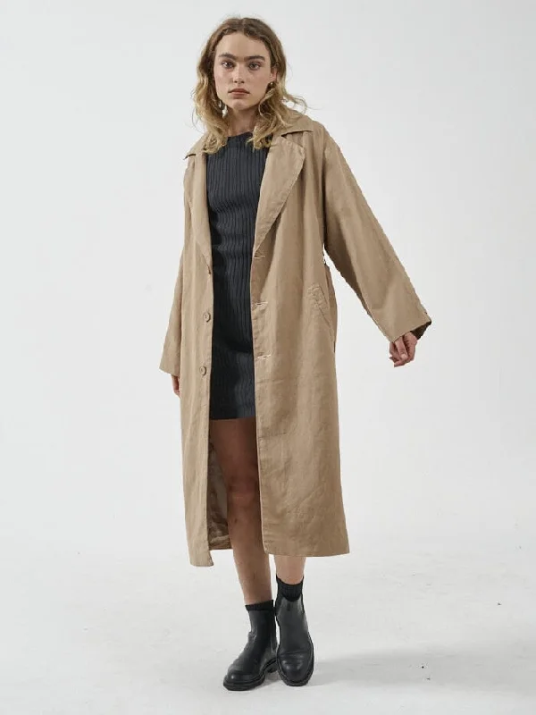 Women’s faux fur coats for animal-friendly fashion -Discovery Trench Coat - Faded Khaki