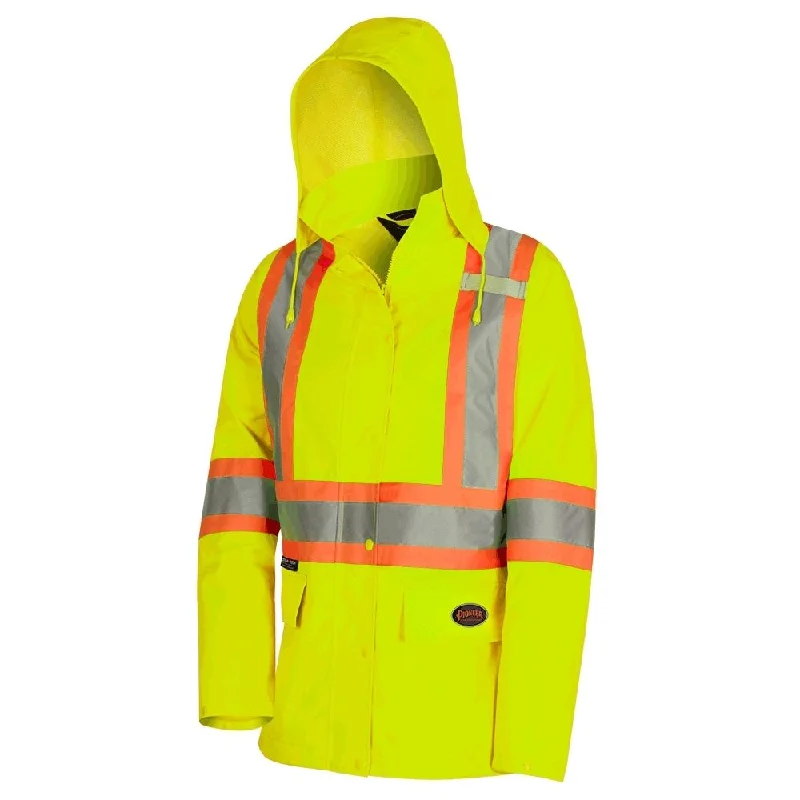 Women’s stylish rain jackets for wet days -Women's Pioneer High-Visibility Waterproof Rain Work Jacket 5628W - Yellow