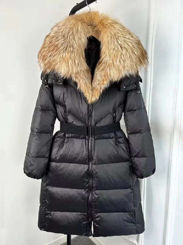 Women’s military-inspired jackets for rugged charm -Luxurious Women's Long Duck Down Jacket with Real Fox Fur