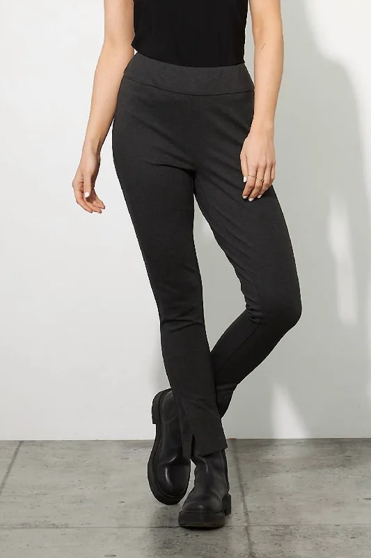 Women’s double-pleat pants for tailored elegance -Ponte Knit Skinny Pants In Charcoal Grey