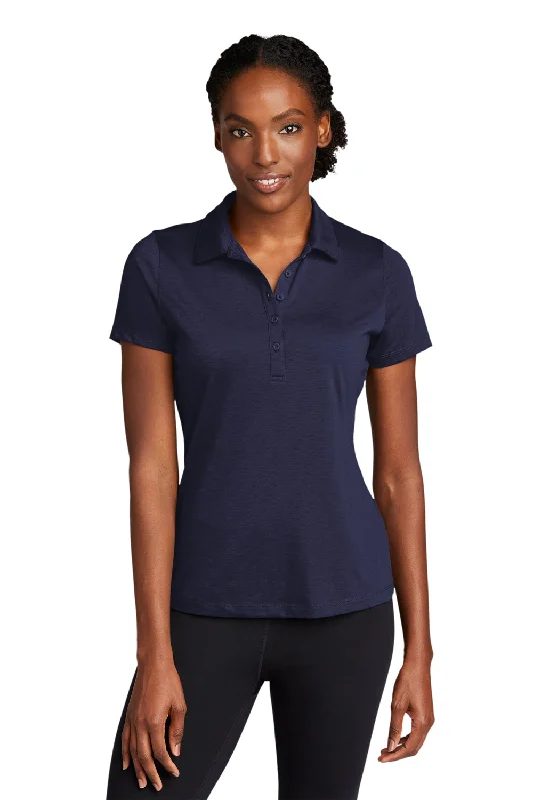 Women’s tank tops for warm weather -Sport-Tek Womens Strive Moisture Wicking Short Sleeve Polo Shirt - True Navy Blue