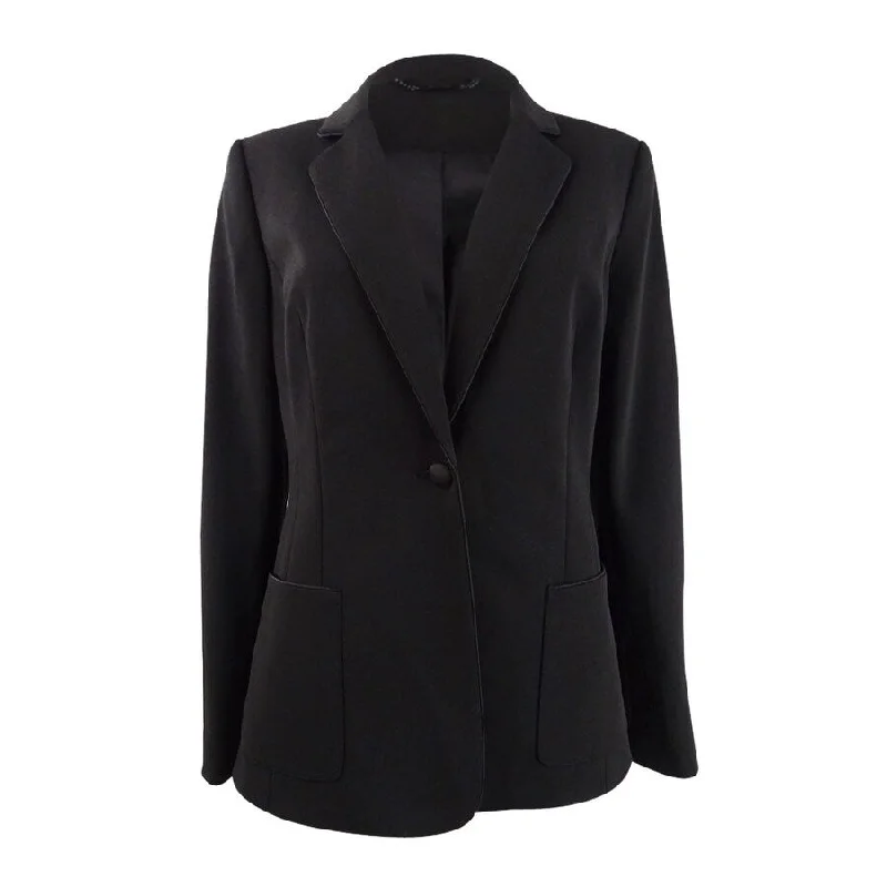 Women’s sleeveless jackets for layering -Calvin Klein Women's Piped-Trim Tuxedo Blazer (6, Black)