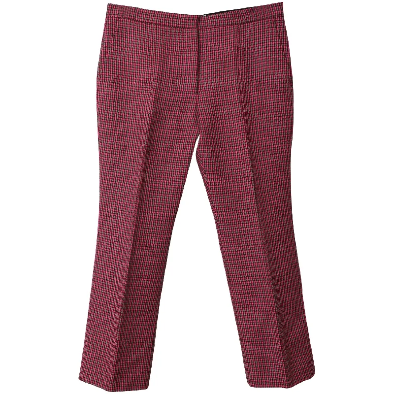 Women’s high-waisted pants for flattering fit -MSGM Houndstooth Cropped Dress Pants in Red Fleece Wool