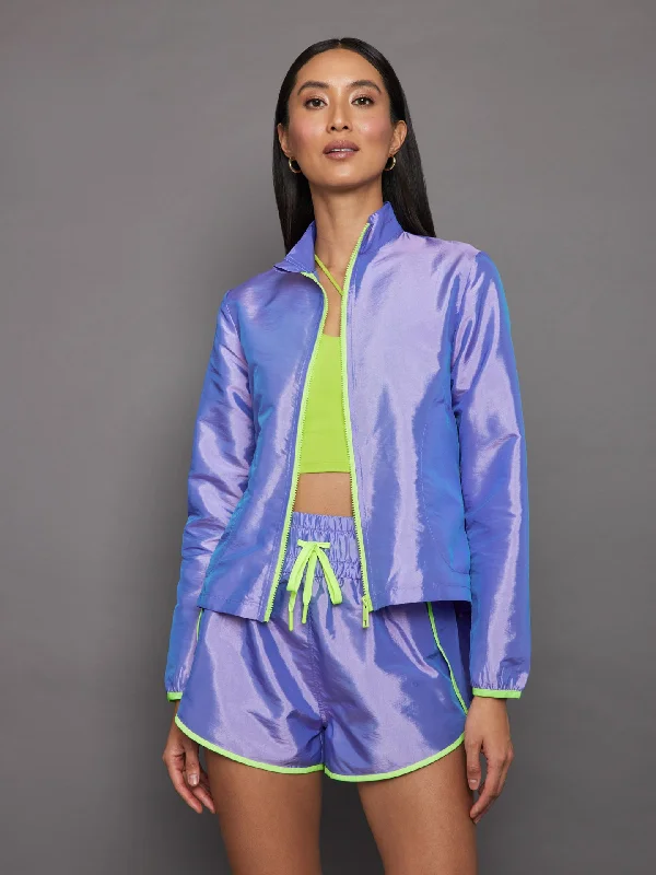 Women’s checkered coats for bold design -Iridescent Nylon Jacket - Sweet Lavender/ Acid Lime