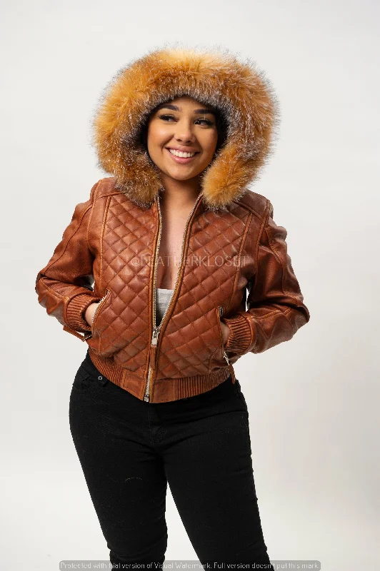 Women’s tailored blazers for formal occasions -Women's Lucas Jacket With Premium Fox Fur Hood [Crystal]